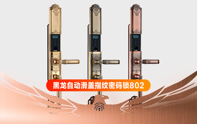 1129-黑龙自动滑盖指纹锁家用安全防盗门锁密码锁802